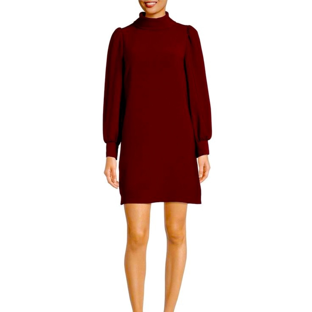 Alex Marie Funnel Neck Long Sleeve Social Dress Burgundy.